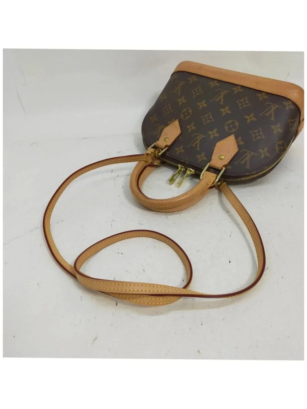 Authentic Louis Vuitton Alma BB Monogram Canvas Crossbody Bag Brown Vachetta